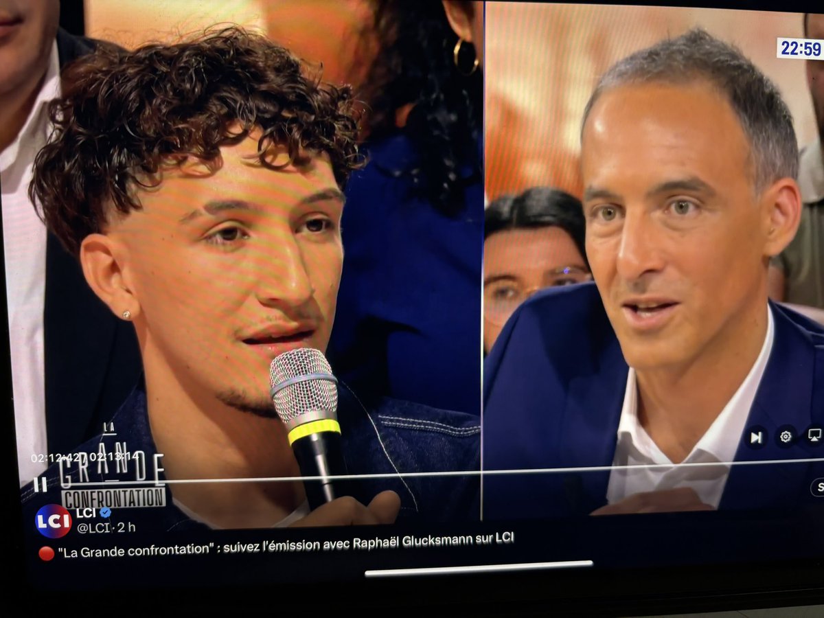 Le face à face <a href="/HugoMazouz1/">Mazouz 🇫🇷🔻</a>  <a href="/rglucks1/">Raphael Glucksmann</a>