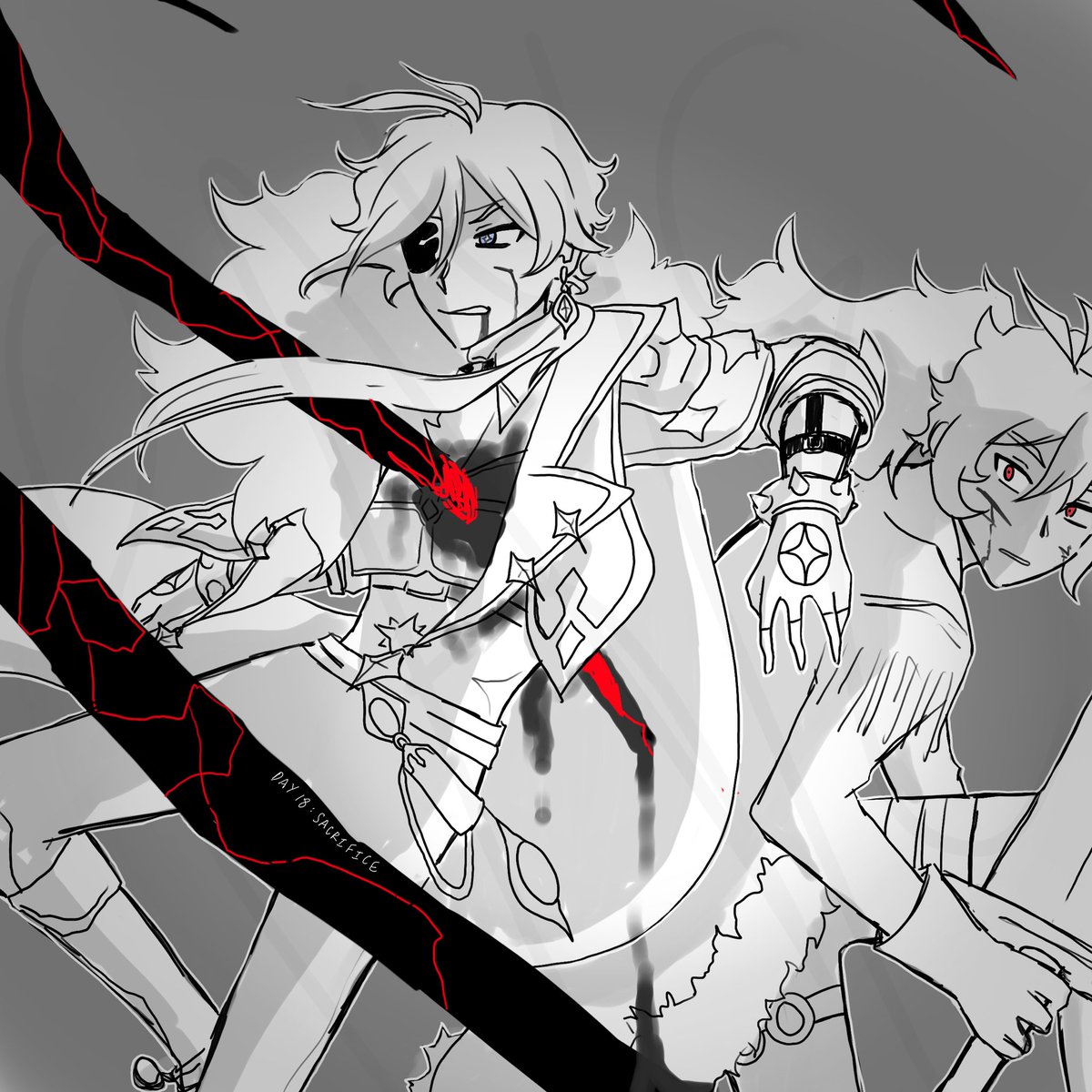 raye_sketch's tweet photo. day 18: sacrifice

#kaevember #kaevember2025 #kaeya https://t.co/6FgodhHzjB