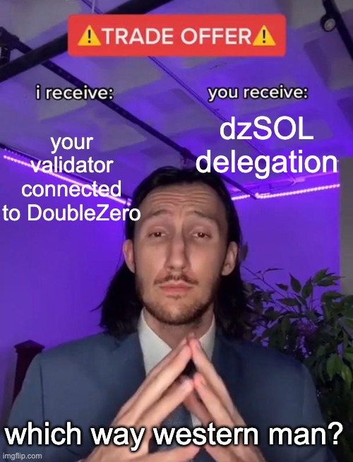 用于鼓励验证器连接 DoubleZero 的 Trade Offer 模因