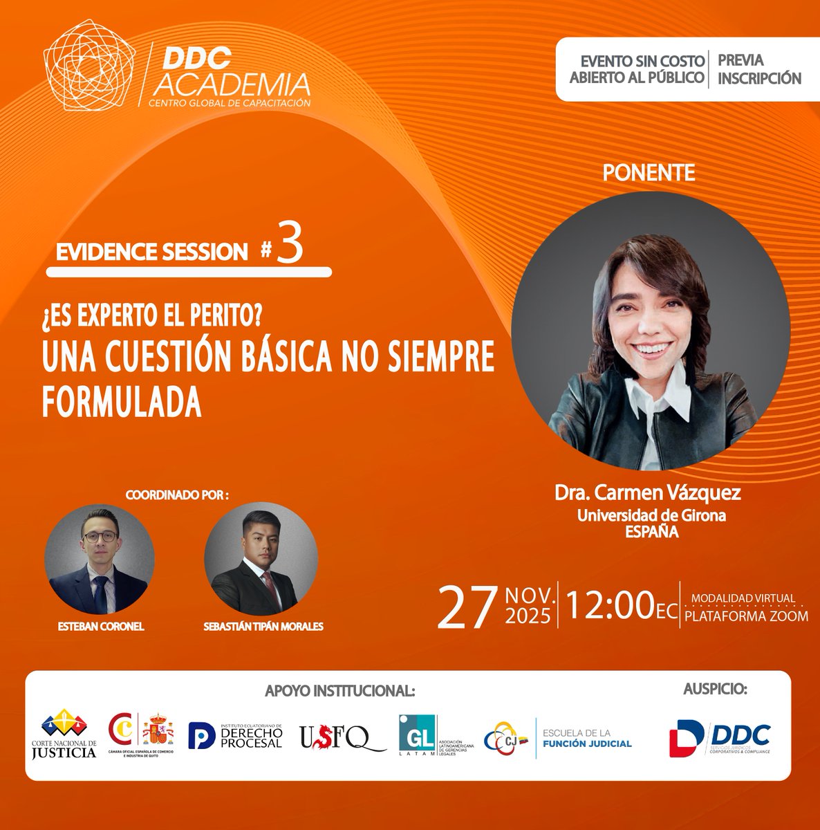 AcademiaDdc's tweet photo. #EVIDENCESESSION | Acompáñanos el 27 de noviembre a la tercera #EvidenceSession junto a la Dra. Carmen Vázquez Rojas, Profesora de Filosofía del Derecho de la Universidad de Girona.
📅 27 de noviembre de 2025
⏰12:00 EC
🔗Inscríbete aquí: https://t.co/DfuID2xHVO https://t.co/x5OaPDBIfc