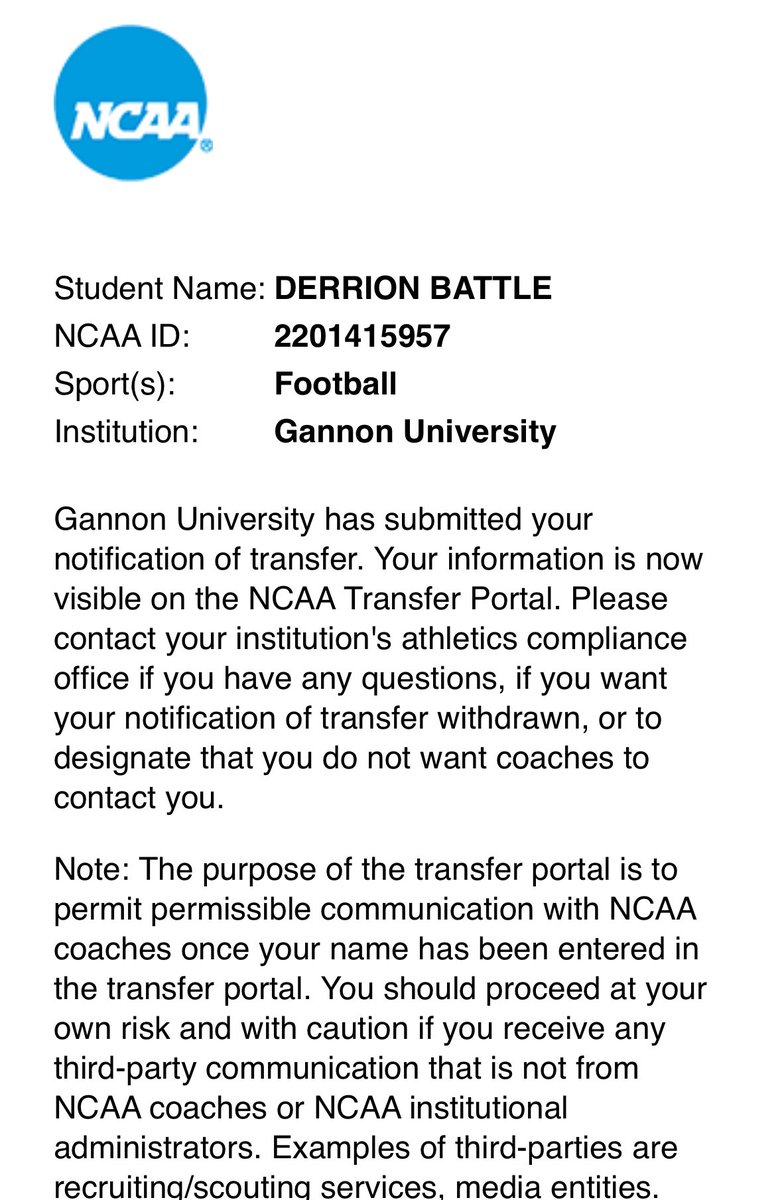 I have officially entered my name into the transfer portal. #AGTG with all 4 years of eligibility. Coaches let’s work.