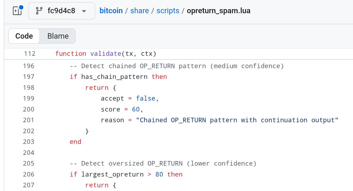 It's hard to overstate how nuts this Knots pull-req is.

To be able to respond to "spam" quickly, they want to add Lua scripts to Knots that would detect "spam" based on an arbitrary score.

What's next, a central Luke-run feed of auto-updated "spam" filters?

OFAC anyone...