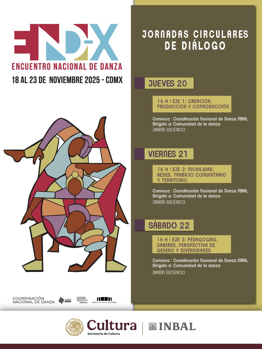 Ven y participa en las Jornadas Circulares de Diálogos. Espacio de conversación abierta y trabajo colectivo con integrantes de la CoND.

Tres sesiones para reflexionar y compartir experiencias del sector. 

📅 20–22 nov | 16–18 h
📍 Jardín Escénico
📝 Registro 30 min antes