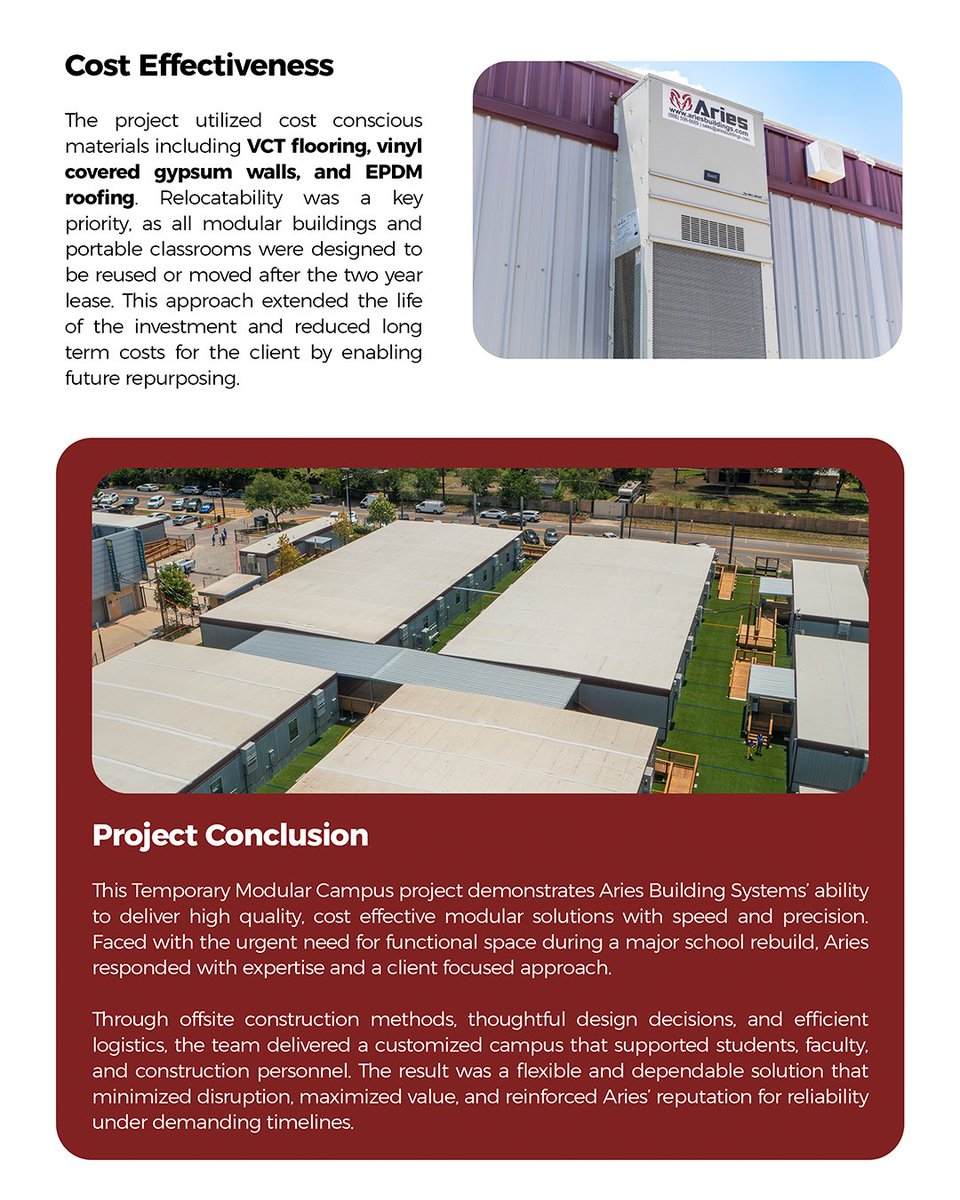 AriesBuildings's tweet image. A Texas school district needed fast space during a major rebuild. We delivered a sixty six thousand square foot temporary campus in only sixty days. Safe, functional, and built for learning.

 ariesbuildings.com

#ModularConstruction #Education #AriesBuildingSystems