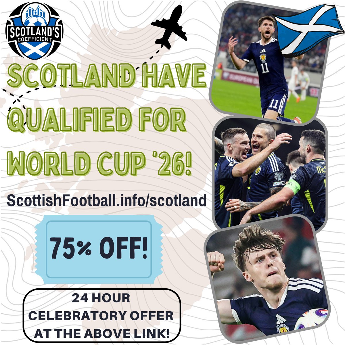 🏴󠁧󠁢󠁳󠁣󠁴󠁿🏆 SCOTLAND HAVE QUALIFIED FOR THEIR FIRST WORLD CUP SINCE 1998!

📅 WE HAVE WON A WORLD CUP QUALIFYING GROUP FOR THE FIRST TIME SINCE SPAIN 1982!

⌛️ TO CELEBRATE - FOR 24 HOURS ONLY - YOU CAN SIGN UP TO GET FULL ACCESS TO MY WEBSITE FOR JUST £5 PER YEAR, A 75% DISCOUNT!!