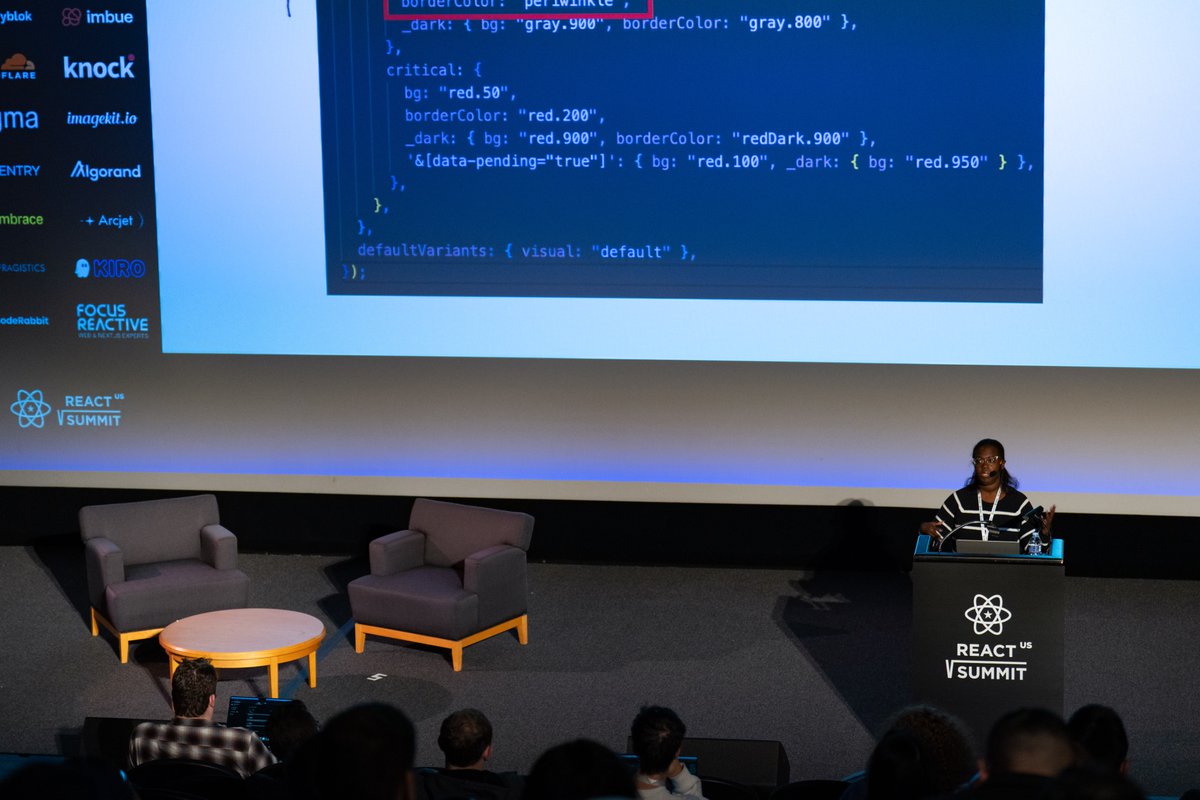 ReactSummit's tweet image. .@bytesofbree on the #ReactSummitUS stage💚