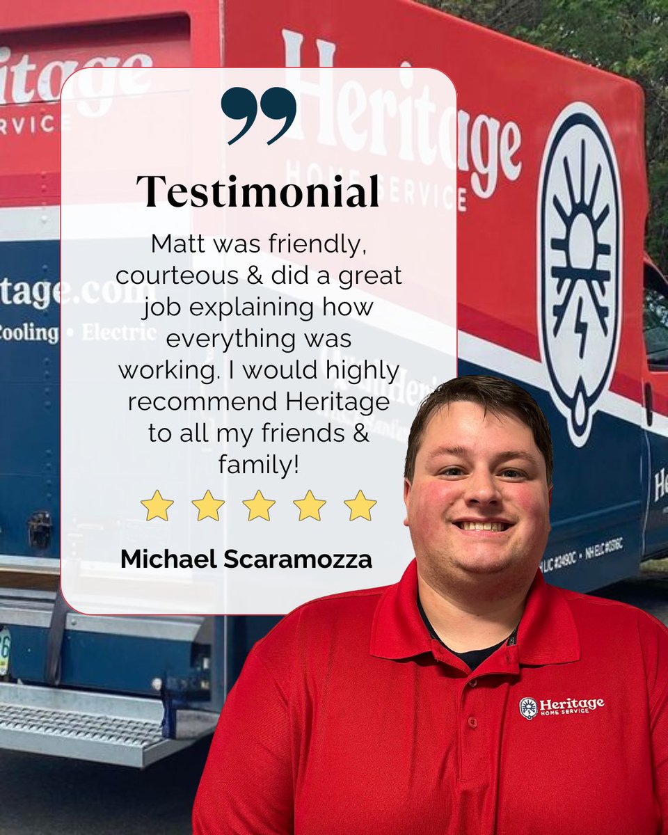 Another 5-star service from Matt ⭐️ Our Wilmington HVAC pro continues to impress. Need his help—or ours? Give us a call: 833-654-6664.

#WilmingtonMA #WilmingtonMassachusetts #HVACLife #HVACTech #HeatingAndAir #MAHomes #NorthShoreLiving #HeritageHomeService #TrustedTechnicians