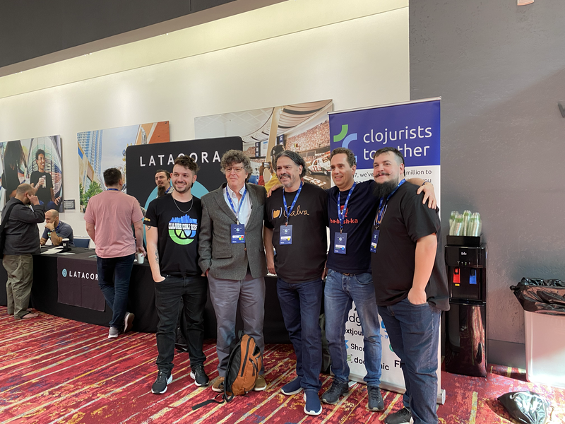borkdude's tweet image. Calva uses clojure-lsp. Clojure-lsp uses #cljKondo. Clj-kondo uses #clojure. So we had to bring all these people together on one photo, including the author of Clojure! This is a photo of us being photographed by someone else btw

@ericdallo Rich Hickey @pappapez @thur @borkdude