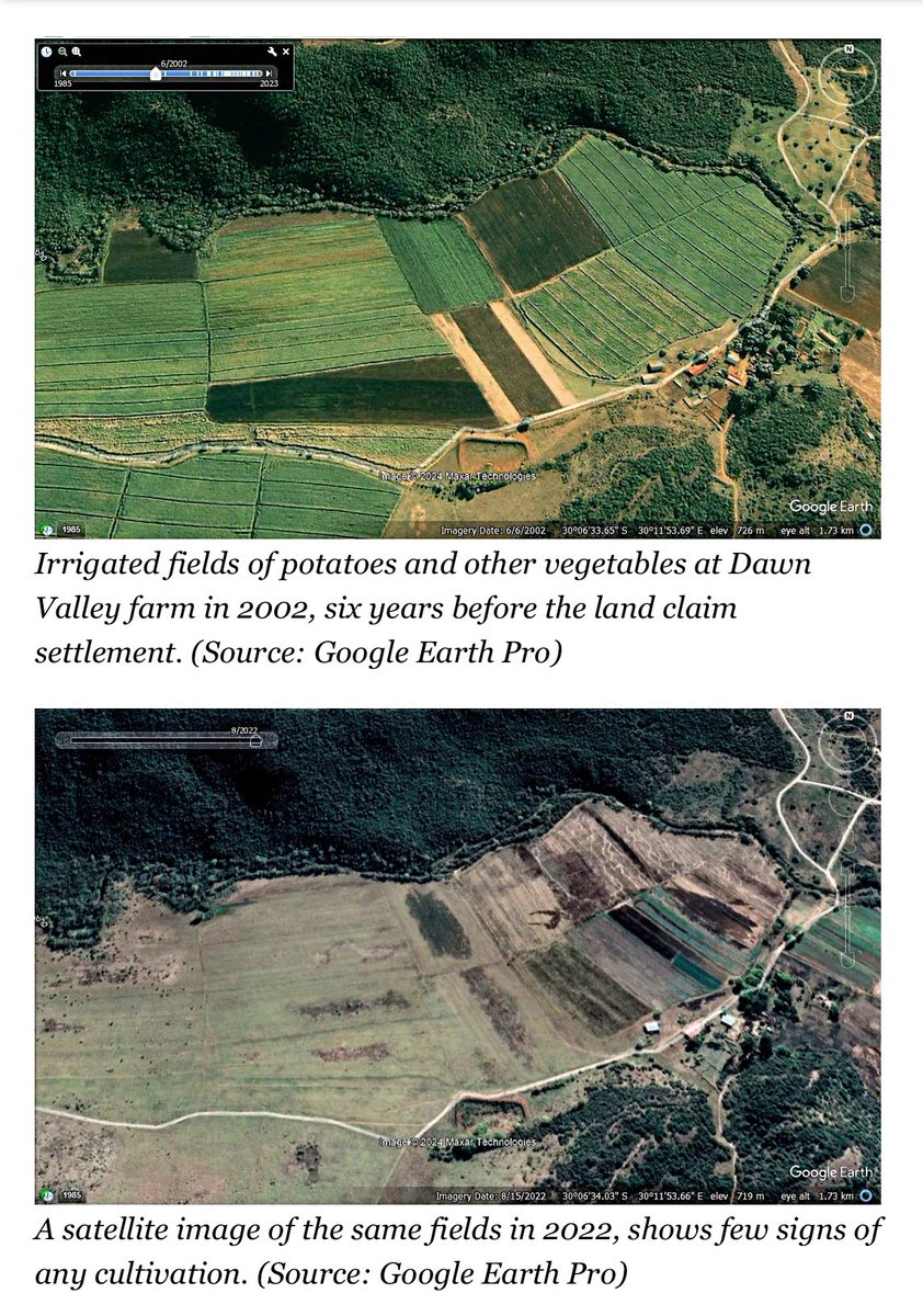 RiebvJanbeeck's tweet image. Dawn Valley Farm was expropriated.

Spanning 2,140 hectares near Ixopo in southern KwaZulu-Natal, it was acquired by the government in 2008 for R12.8 million as a vegetable farm and game ranch under the land restitution program, initially operating briefly with crops like…