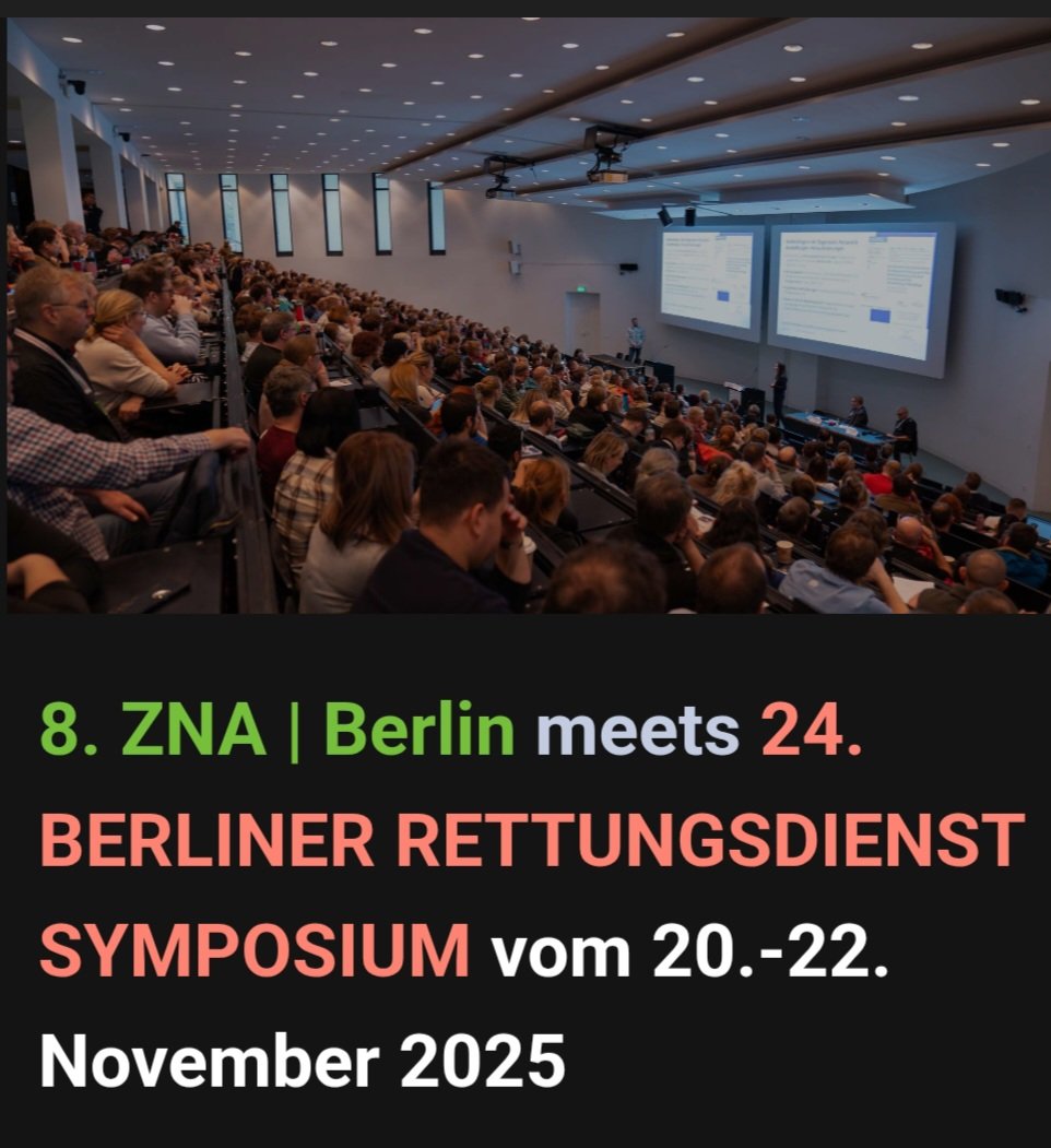Am Donnerstag geht es los!

Das aktualisierte Programm:
zna-rettung.de/index.php/prog…

#Berliner_Rettungsdienstsymposium #Rettungsdienst #Notfallmedizin #Rettungsdienstfortbildung
#zna #zna_symposium