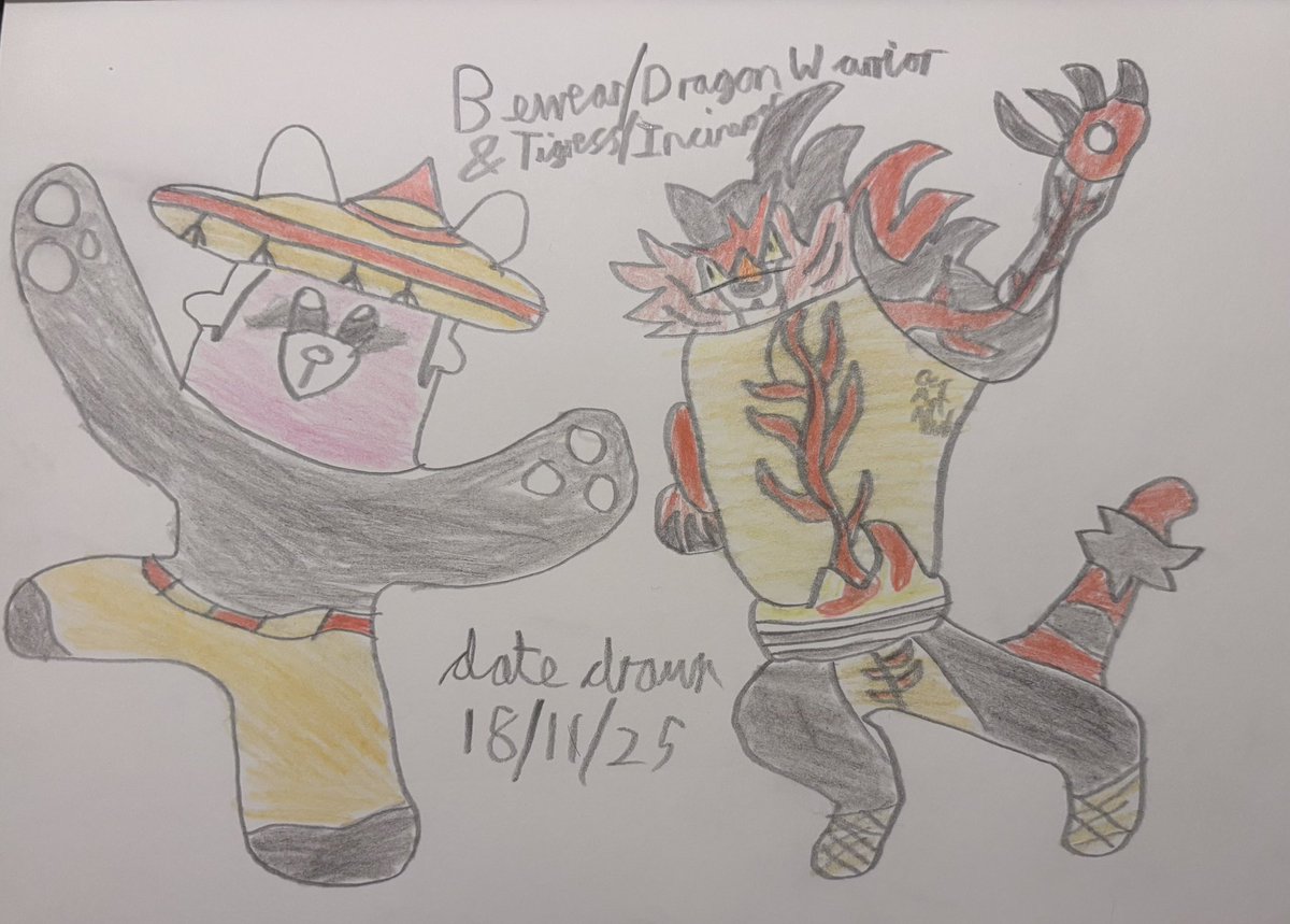 GeoArtAttack's tweet photo. Here’s my drawing of Bewear/Dragon Warrior and Tigress/Incineroar #geoartattack #pokemonmashup #anime #pokemonart #artwork #freehandartist #KungFuPanda #artoftheday #artistscommunity https://t.co/W0nfTsdDJu