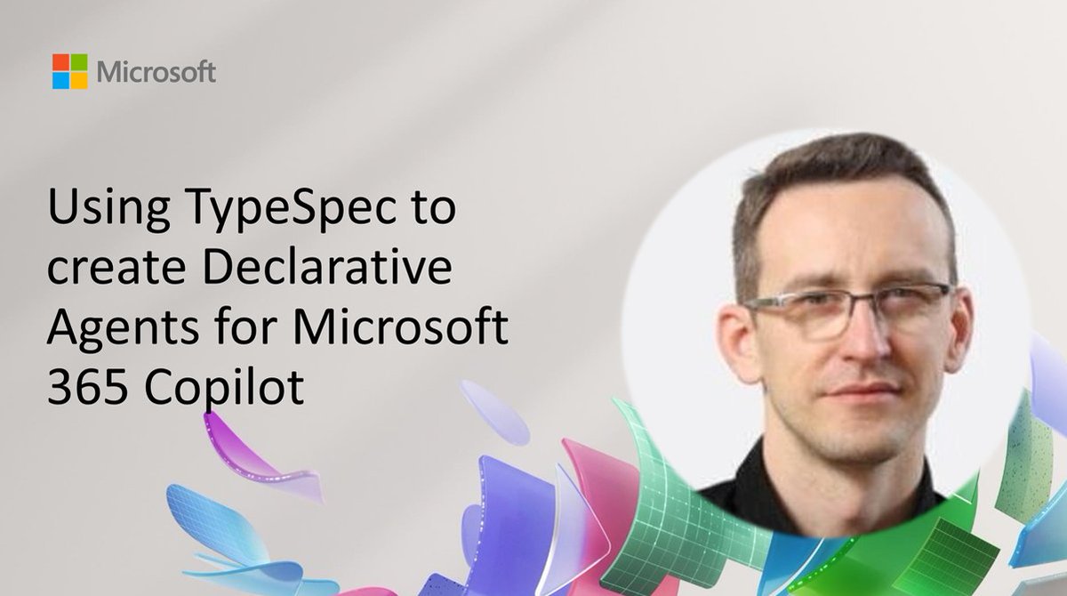 Microsoft365Dev's tweet image. 💡 Build declarative agents for #Microsoft365 Copilot with TypeSpec

Let @paolopia show modeling actions; generating OpenAPI; and running the agent in #Copilot Chat; using the Microsoft 365 Agents Toolkit and Dev Camp labs.

📺 Watch now → msft.it/6012trtKo