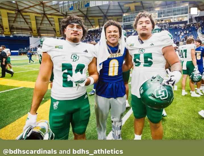 TomCrawfordHC's tweet image. Great to see ⁦@bdhs__football⁩ alums Misa Paiau (Cal Poly), Qu’ran Gossett (NAU), and Tristan Fui’ (Cal Poly) reunited on the field this past weekend. Proud of you guys! Cards for life! ⁦@KPaiau⁩ @Qu’ran_Gossett ⁦@tristanfui⁩ ⁦@BDHS_Athletics⁩