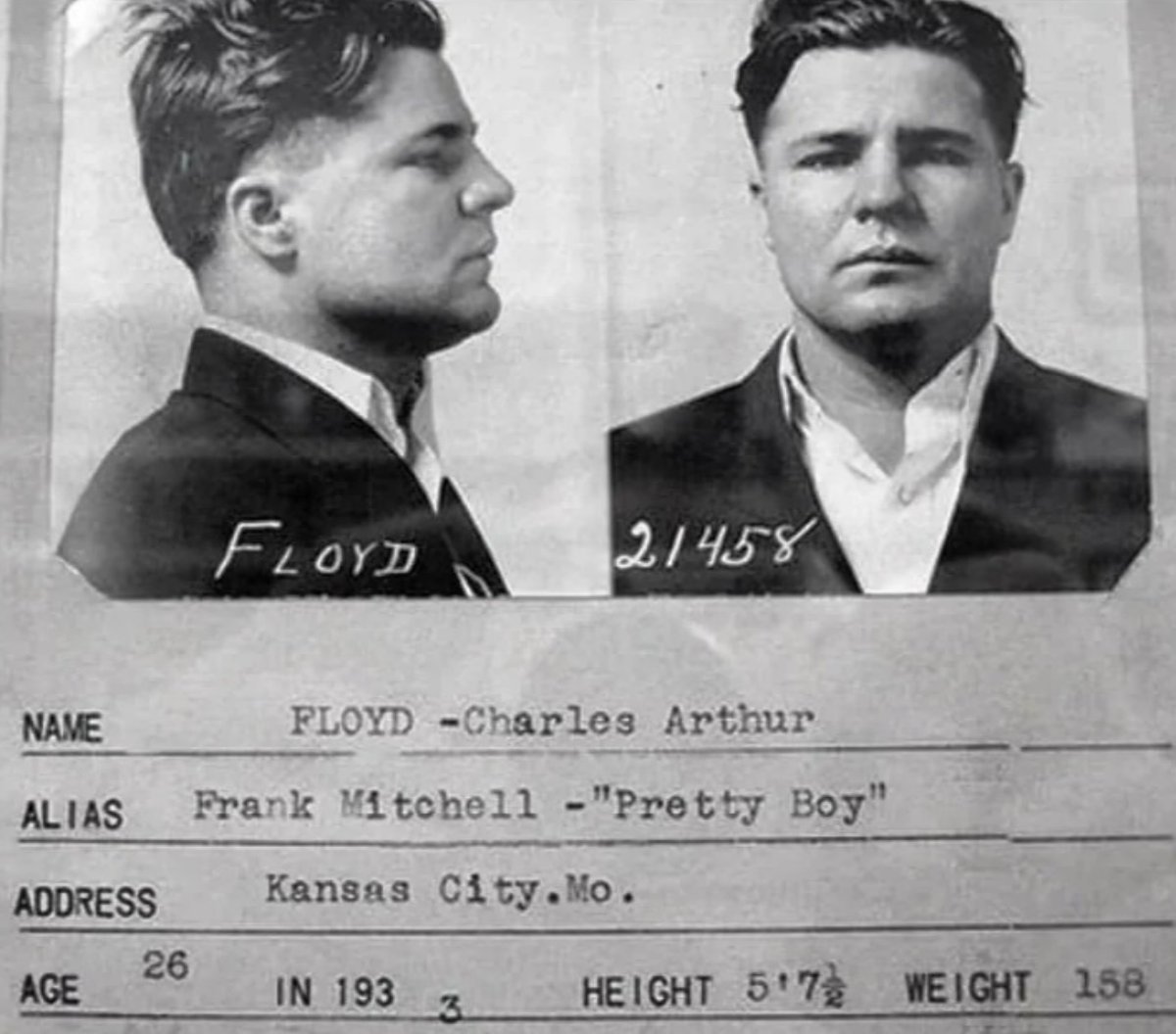 historyinmemes's tweet image. A bank robber named &quot;Pretty Boy&quot; Floyd was known for destroying mortgage papers during heists, freeing hundreds of people from property debt.
