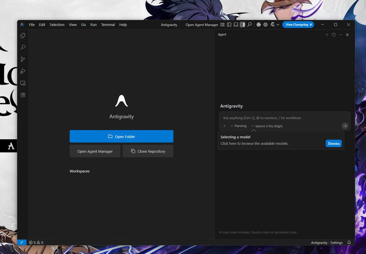 CyberSideStudio's tweet image. Time to cook. @antigravity