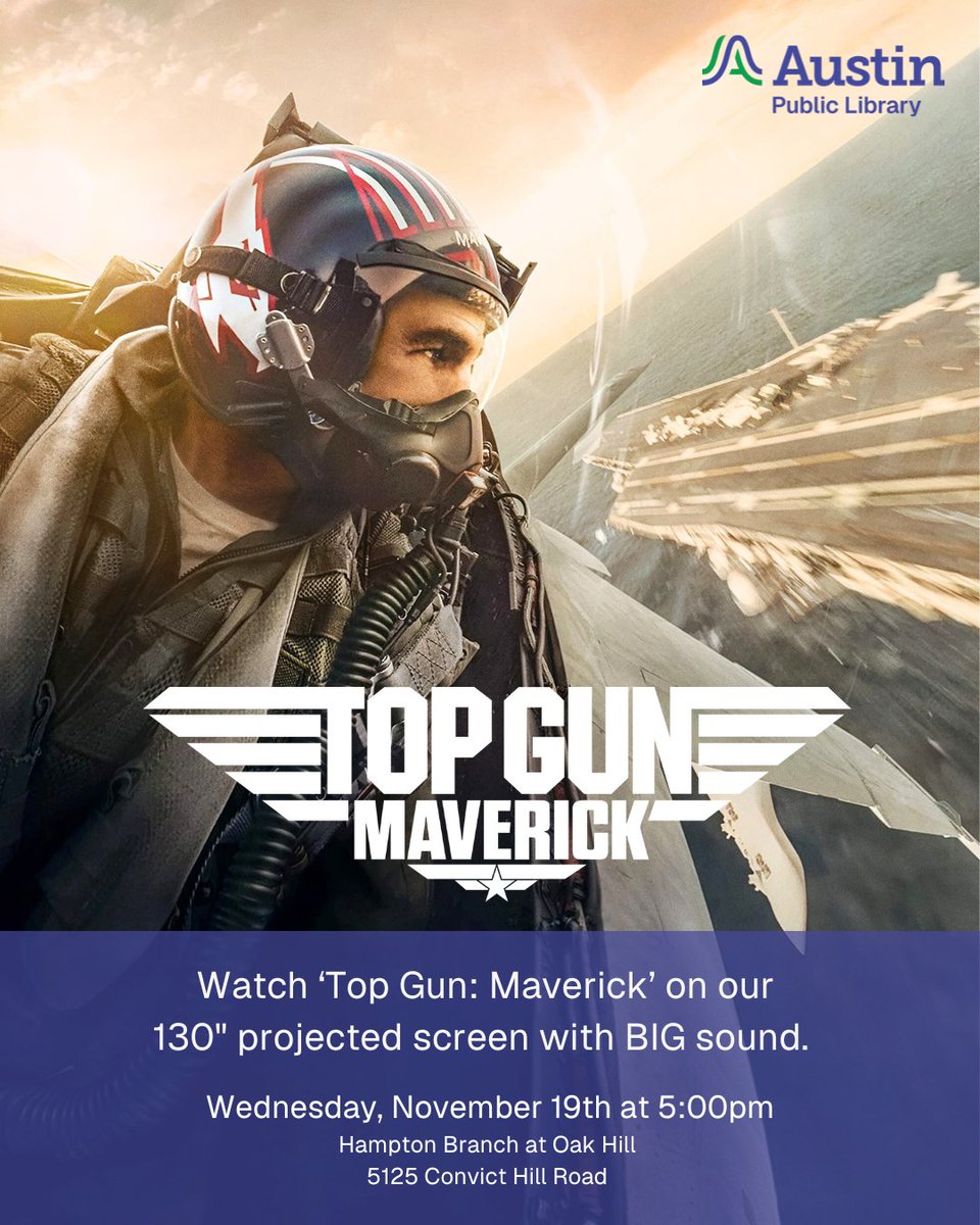 AustinPublicLib's tweet image. We&apos;re going BIG with this one! Hampton Branch is  borrowing some of the library&apos;s AV equipment from the Innovation lab so we will have a huge 130” projected screen, with BIG sound. Doors open at 5:00 with the film starting at 5:15.