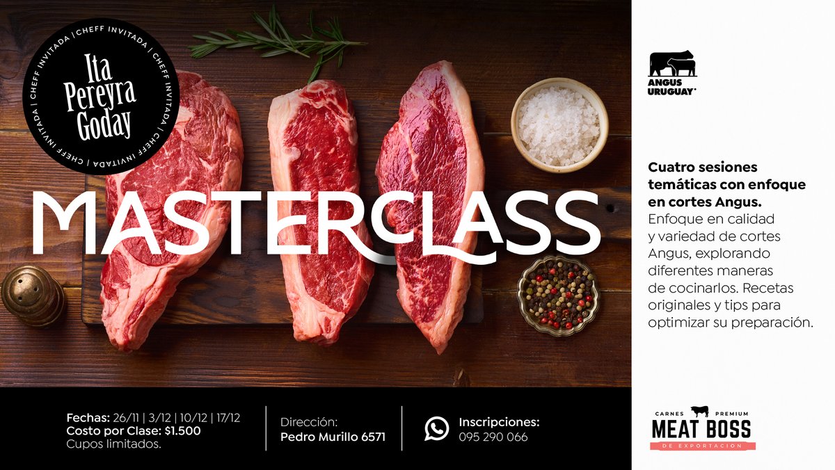 ¡Convertite en un Experto en Parrilla y Cortes Angus! 🔥🥩
Te invitamos a participar en de 4 encuentros donde aprenderás a preparar diferentes cortes Angus: desde entradas y tapeos hasta platos principales y deliciosas ideas para la parrilla.

Lo mejor de todo: al final de cada