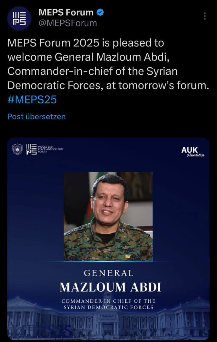 Rojava_Post's tweet image. The Middle East Peace and Security Forum, held at the American University, welcomes the Commander-in-Chief of the #Syrian_Democratic_Forces #Mazloum_Abdi.

#Rojava_Post