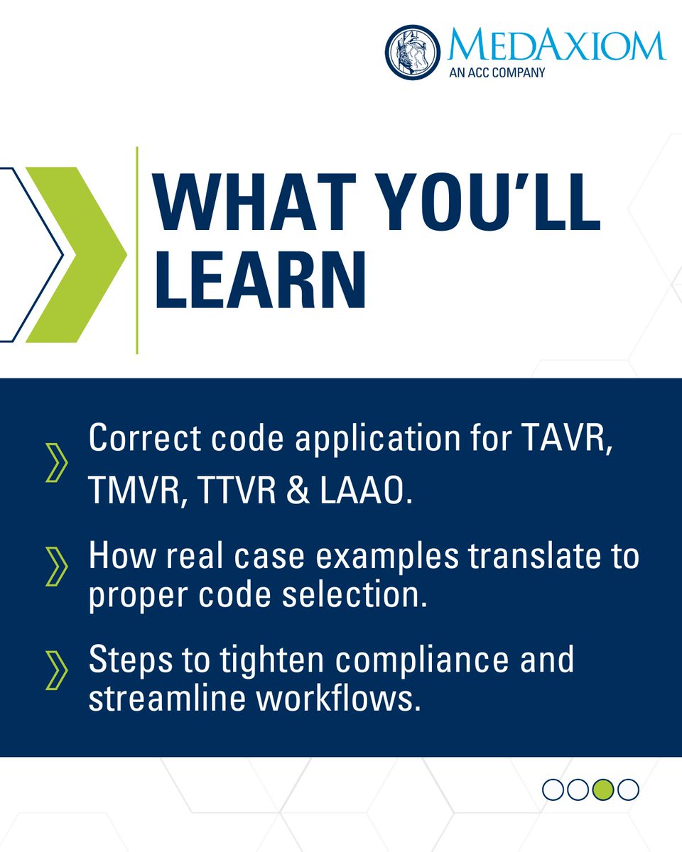 MedAxiom's tweet image. Level up your structural heart coding.

🗓 Nov 20 | 1–2 PM ET
✔ Real cases
✔ Expert guidance
✔ Clear rules for TAVR, TMVR, TTVR &amp;amp; LAAO

🔗 hubs.li/Q03TVMk60

#Cardiology #MedicalCoding #StructuralHeart #RevenueCycle #TAVR #MedAxiom