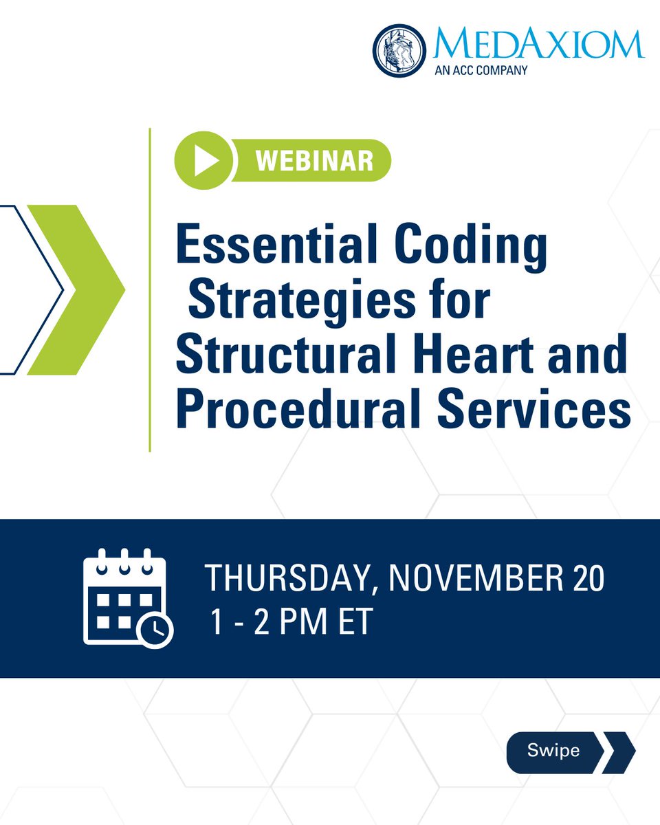 MedAxiom's tweet image. Level up your structural heart coding.

🗓 Nov 20 | 1–2 PM ET
✔ Real cases
✔ Expert guidance
✔ Clear rules for TAVR, TMVR, TTVR &amp;amp; LAAO

🔗 hubs.li/Q03TVMk60

#Cardiology #MedicalCoding #StructuralHeart #RevenueCycle #TAVR #MedAxiom
