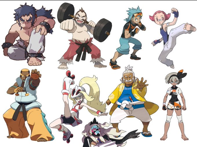 Peko_girlboss's tweet image. hardest lineup of trainers for a single type as long as you ignore brawly