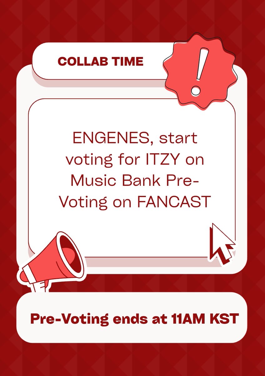 ENGENES, it's now time to start casting votes to ITZY on FANCAST for Music Bank Pre-Voting‼️

Although this will end at 11AM KST, we're advised to drop votes at least 1-2 hours before the pre-voting ends 🗣️

Send your voting proofs in the comments and use the tag “#ENHYPENxITZY”
