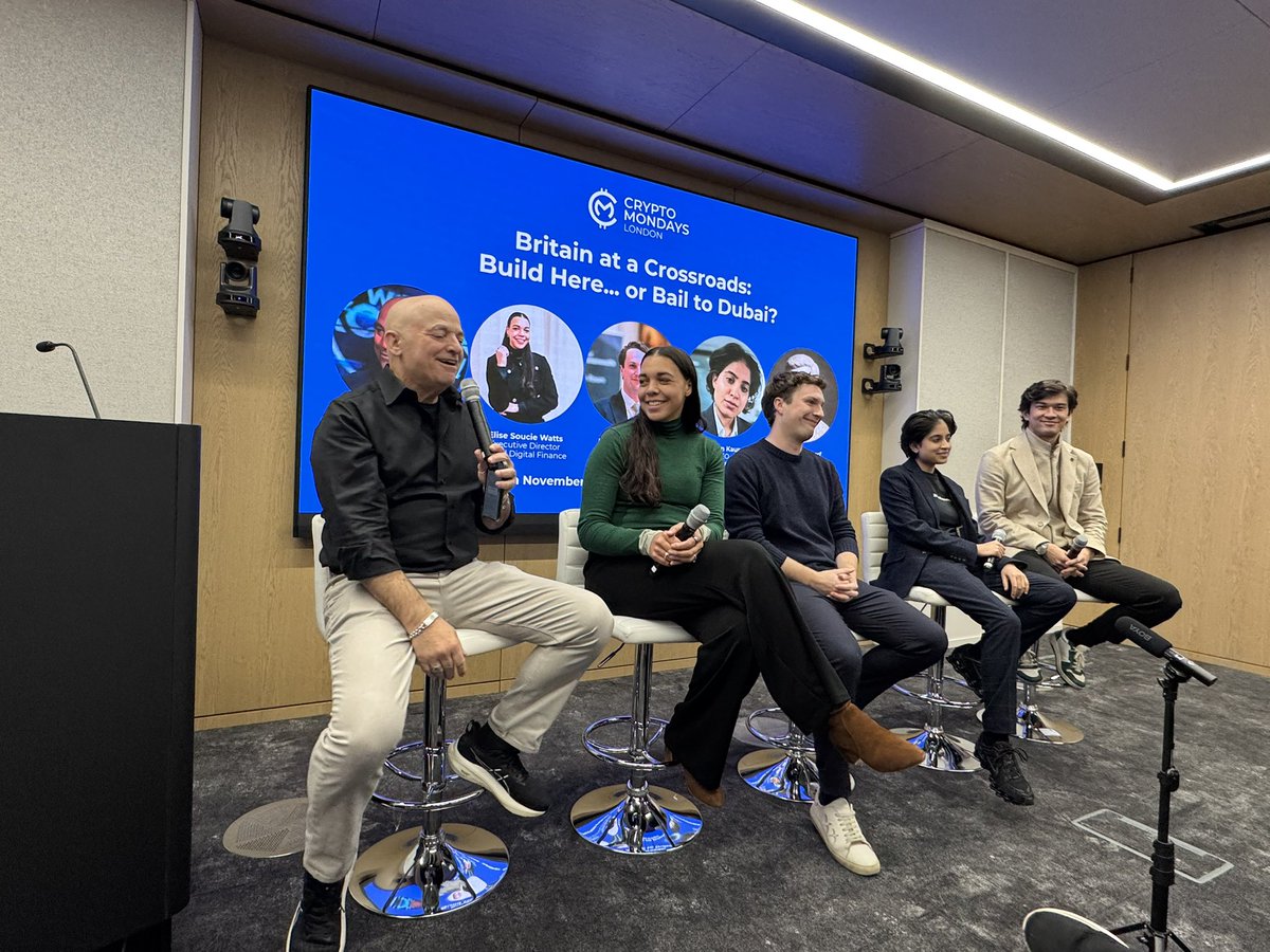 Had a great session at <a href="/CML_LDN/">CryptoMondays London</a> last night. Some people were interested in going to Dubai, but our panel gave us more hope about staying in the U.K. Thanks <a href="/_clemens__/">Clemens</a>  <a href="/Elise_X_Digital/">Elise Soucie Watts</a> <a href="/PK_BLOCKCHAIN/">P K</a>  <a href="/StandWCrypto_UK/">Stand With Crypto In The UK🛡️🇬🇧</a> and Dr Lisa Cameron former MP
