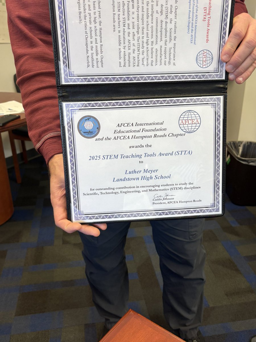 STEMAcademyLHS's tweet photo. Congratulations to Mr. Meyer and Mr. Benson for being selected as recipients of the AFCEA STEM Teaching Tools Award. They each earned $1000 in addition to the honor. Our @LandstownEagles are in good hands with them as a part of the STEM Academy. #EagleNation #thefutureisstem https://t.co/pPpIh2WBbg