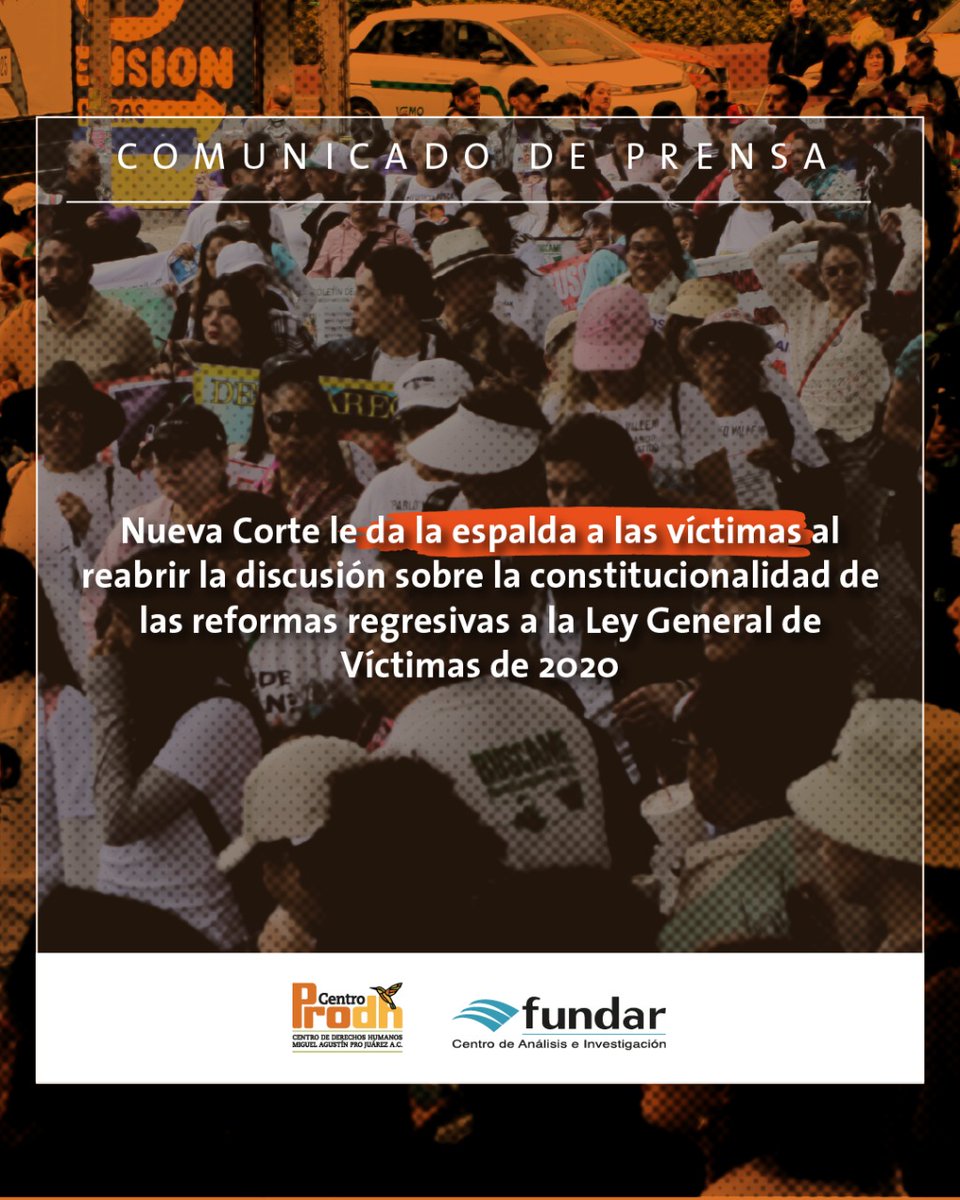 Nueva Corte le da la espalda a las víctimas al reabrir la discusión sobre la constitucionalidad de reformas regresivas a la #LeyGeneraldeVíctimas, que eliminaron la garantía de un presupuesto mínimo para medidas de atención y reparación.

#Comunicado ymlp.com/ztiTmQ