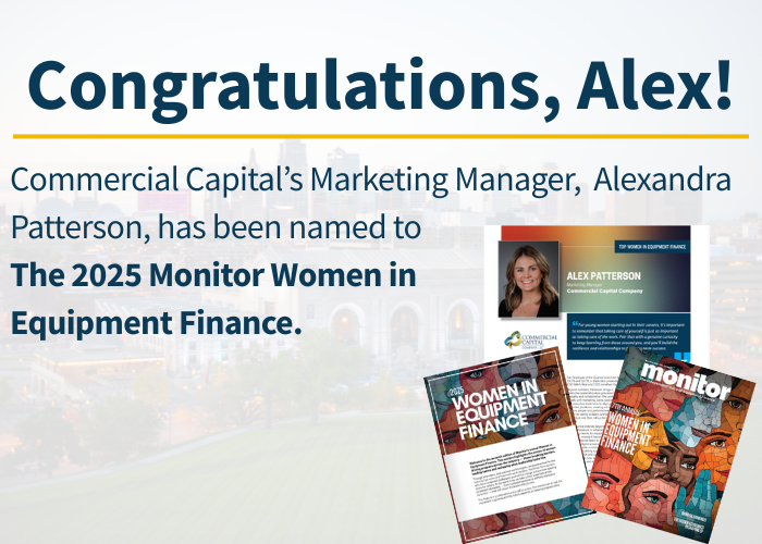EquipFinanceKC's tweet photo. We’re proud to celebrate our Marketing Manager, Alex Patterson, for being named one of @monitordaily's Top 50 Women in Equipment Finance for 2025!

Her leadership, innovation, and impact continue to elevate Commercial Capital and the industry.

Read more: https://t.co/ysEUgqQhAB https://t.co/gooBajkLNV