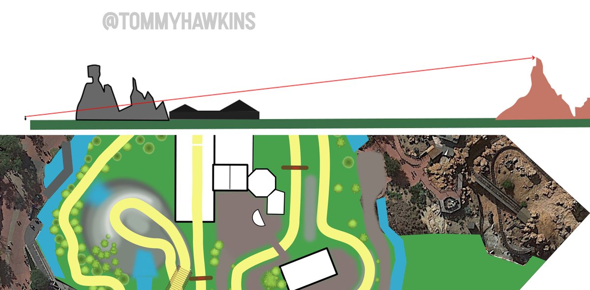 tommyhawkins's tweet photo. @wdwmagic have combined it with a top down view of the layout as a cross section, its more to scale than I thought - basically you wont see BTM until you walk around this part of the ride #pistonpeak https://t.co/yzdvREMURI