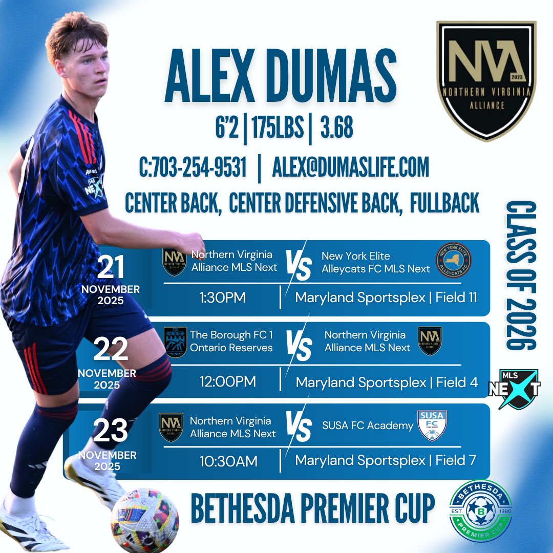 Locked in for Bethesda Premier Cup this weekend ⚽️
Ready to compete and keep leveling up.

Fri 1:30 PM — Field 11
NVA MLS Next vs NY Elite Alleycats

Sat 12:00 PM — Field 4
Borough FC Ontario Reserves vs NVA MLS Next

Sun 10:30 AM — Field 7
NVA MLS Next vs SUSA FC Academy