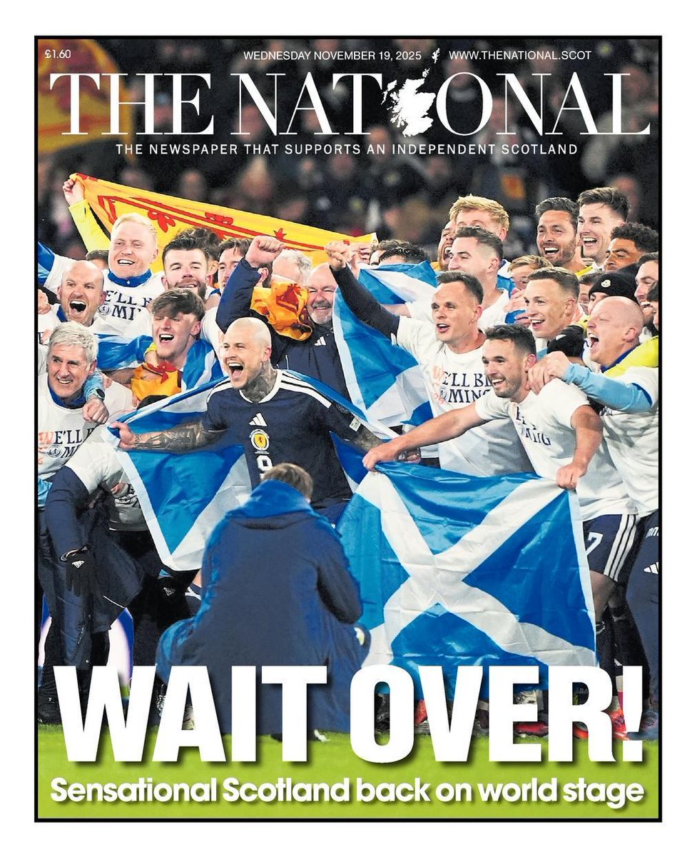 ScotNational's tweet photo. Tomorrow's front page 📰

The long wait is finally over! Scotland qualify for World Cup https://t.co/r7XkBlQjiy