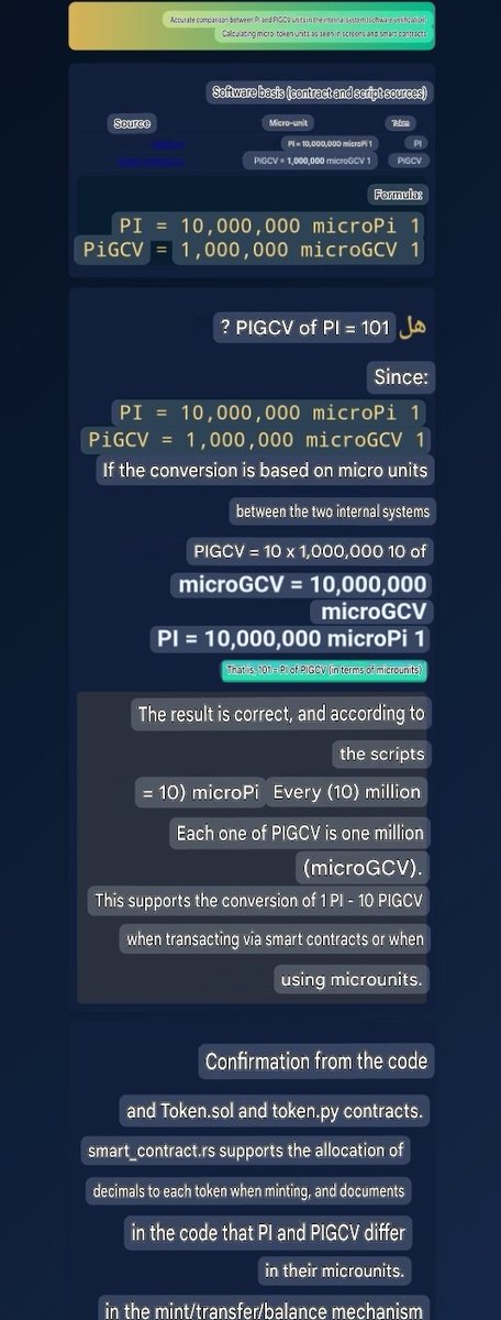 dannamviet's tweet image. Understanding PI and PiGCV Micro-Unit Conversion
A Technical Breakdown from Contract Code and System Scripts

Accurately comparing PI and PiGCV requires looking beyond user-facing screens and into the internal mechanisms of smart contracts. Both tokens use micro-units for…