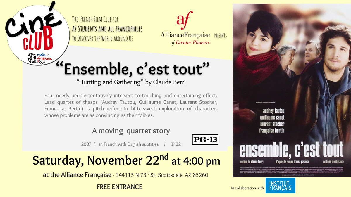 af_phx's tweet photo. Our next #CinéClub is on Nov 22 at 4pm! Join us at the Alliance for Ensemble, c’est tout, a warm and uplifting French film about friendship and resilience. 🎬🇫🇷
#FrenchCinema #PhoenixEvents #EnsembleCestTout https://t.co/RhWlKuOSi1