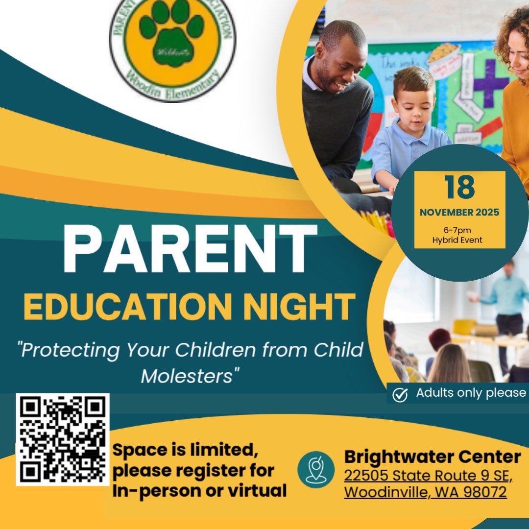 Happening Tonight:  Woodin Elem. PTA is hosting a parent education event that’s so important- they’re now opening it to all parents. 6-7pm at Brightwater Ctr:  Protect Your Children from Child Molestors.  Research based information. Register: bit.ly/parenteventbpd