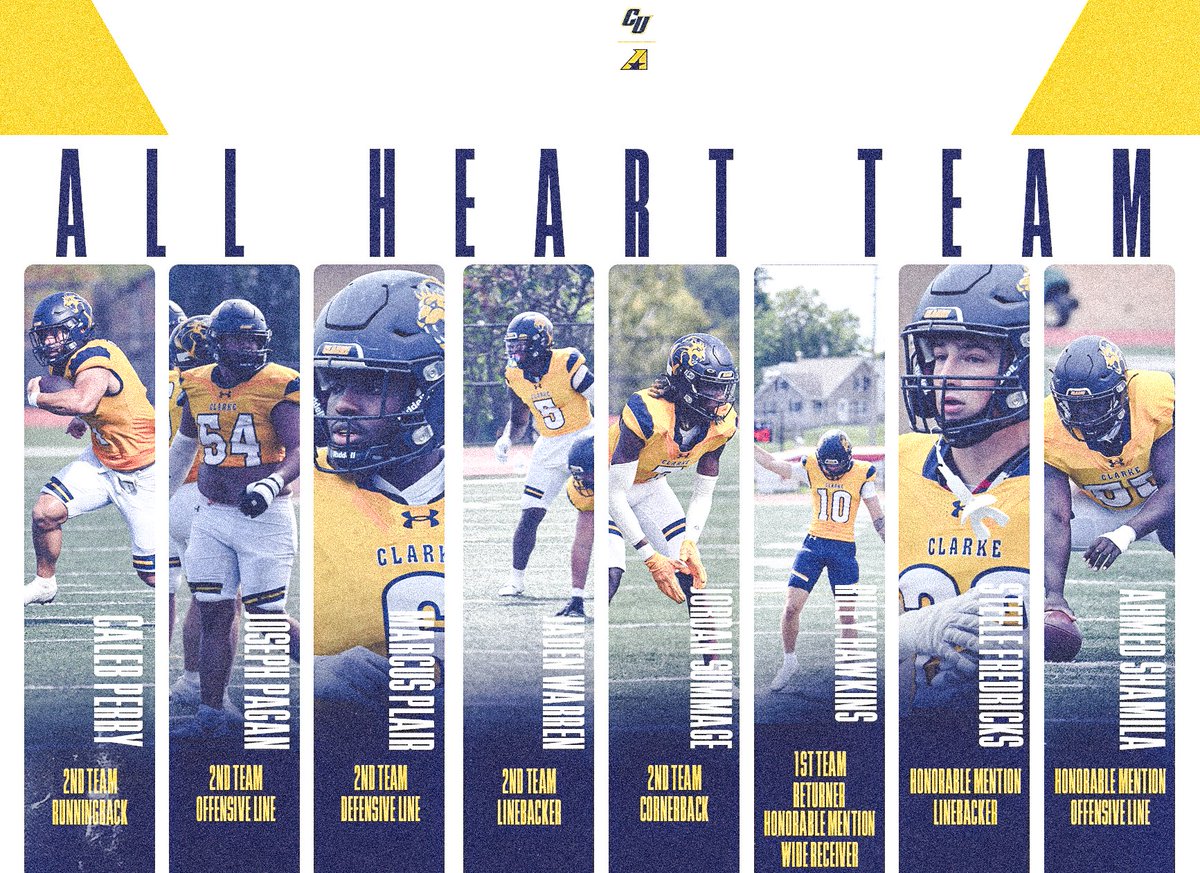 ClarkePrideFB's tweet image. All-Conference honors for a group that never stopped grinding. #THECODE 🦁