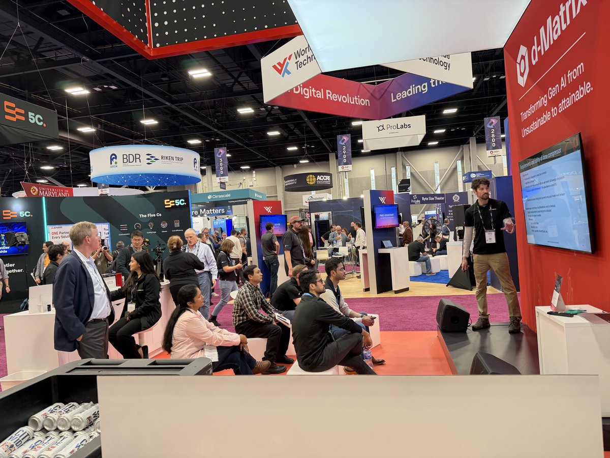 dMatrix_AI's tweet image. Huge thanks to everyone who came to the talks and stopped by the booth today. Great energy, great questions.

Missed it? Swing by tomorrow. And yes—the social hour was packed.

#SC25 #Supercomputing #AIInfrastructure #AIHardware #DataCenterAI #InferenceAcceleration…