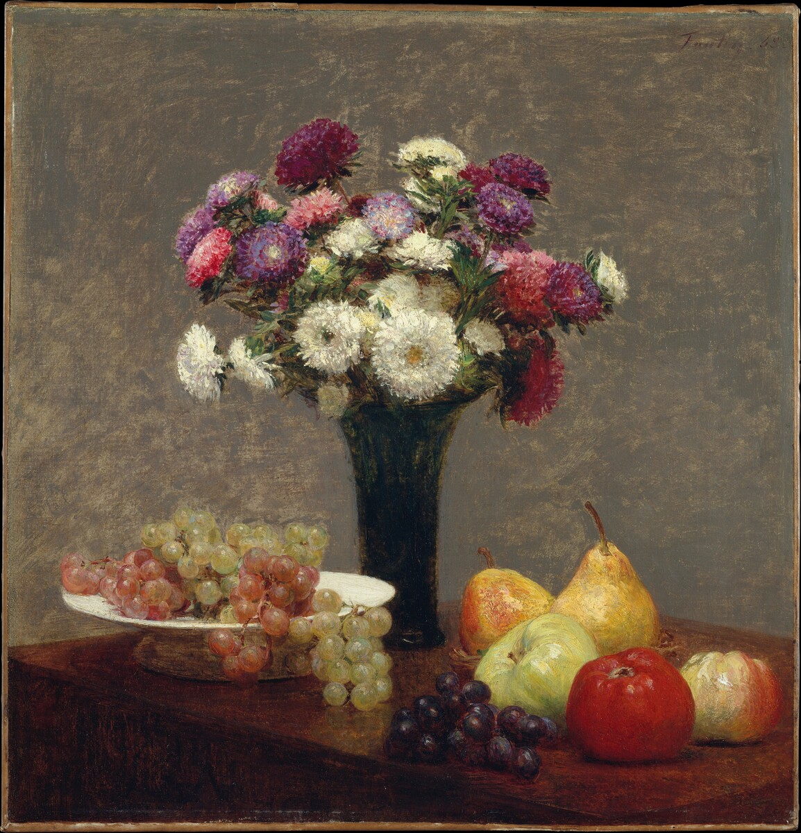 artistlatour's tweet image. Asters and Fruit on a Table #artbots #latour