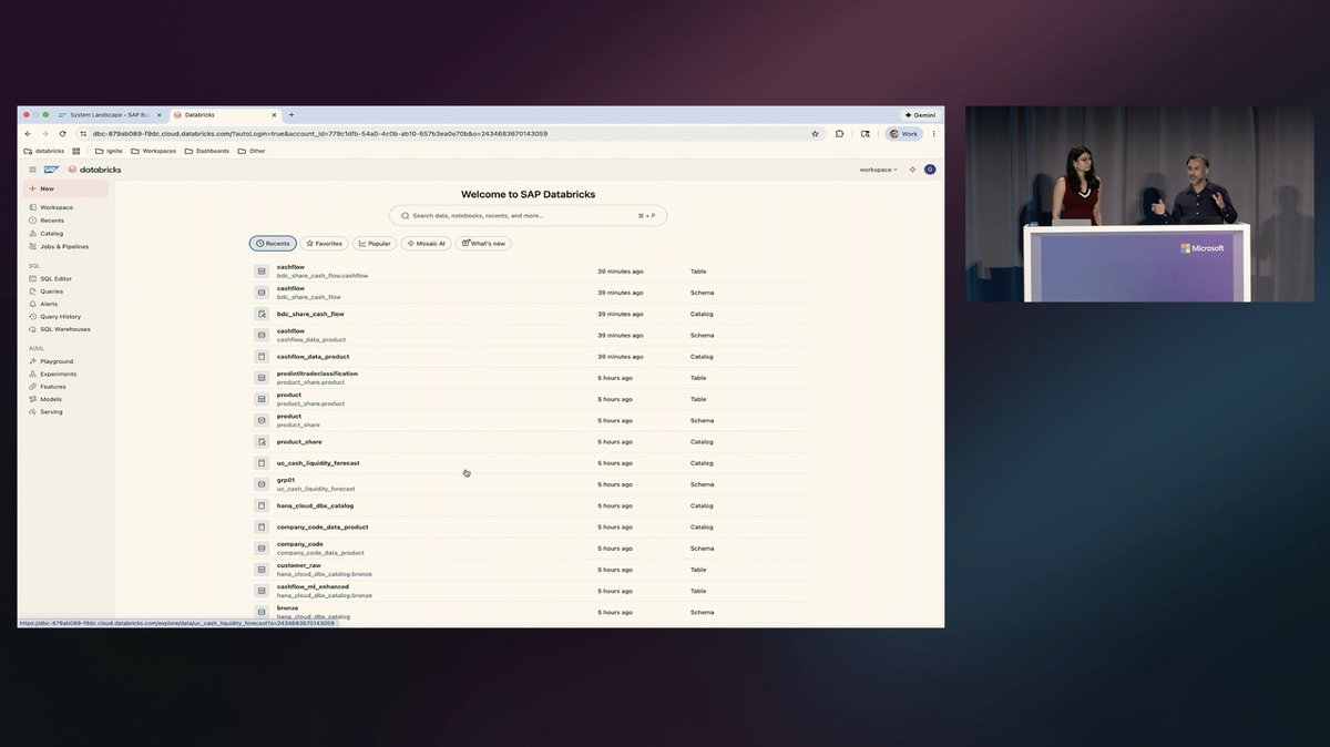 databricks's tweet image. “The best part of this demo was the part that wasn’t in the demo. You didn’t do any data engineering, you didn’t do any copying of data, you just got your SAP data product and started to go.”

Shanku Niyogi and Anavi Nahar demonstrate how @SAP Databricks on Azure brings SAP and…