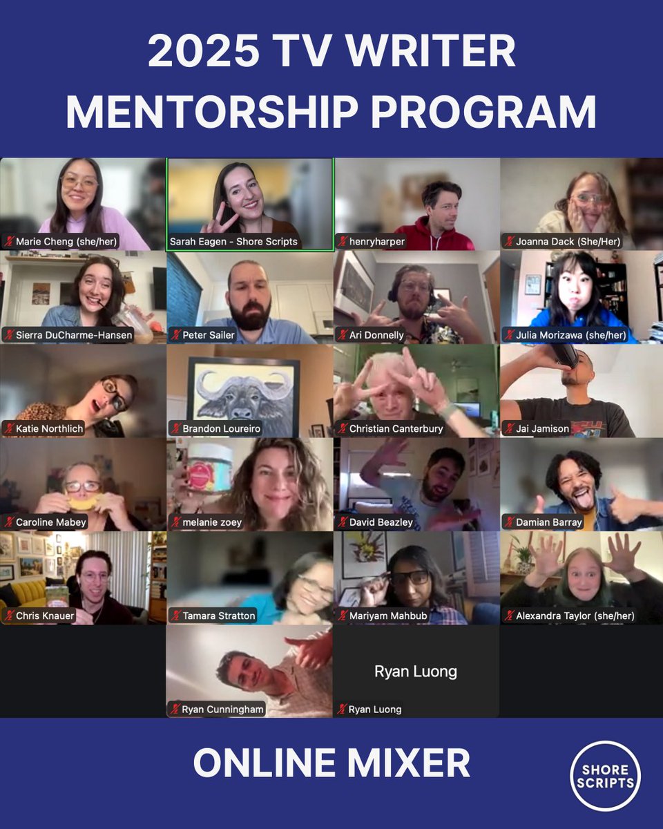 ShoreScripts's tweet image. That’s a wrap on our #TVWriter Mentorship Program! Writers met 1:1 with Program Director Sarah Eagen for personalised guidance and then reunited to celebrate each other’s work. We closed with our first Online TV Mixer, packed with insights, connections, and community.