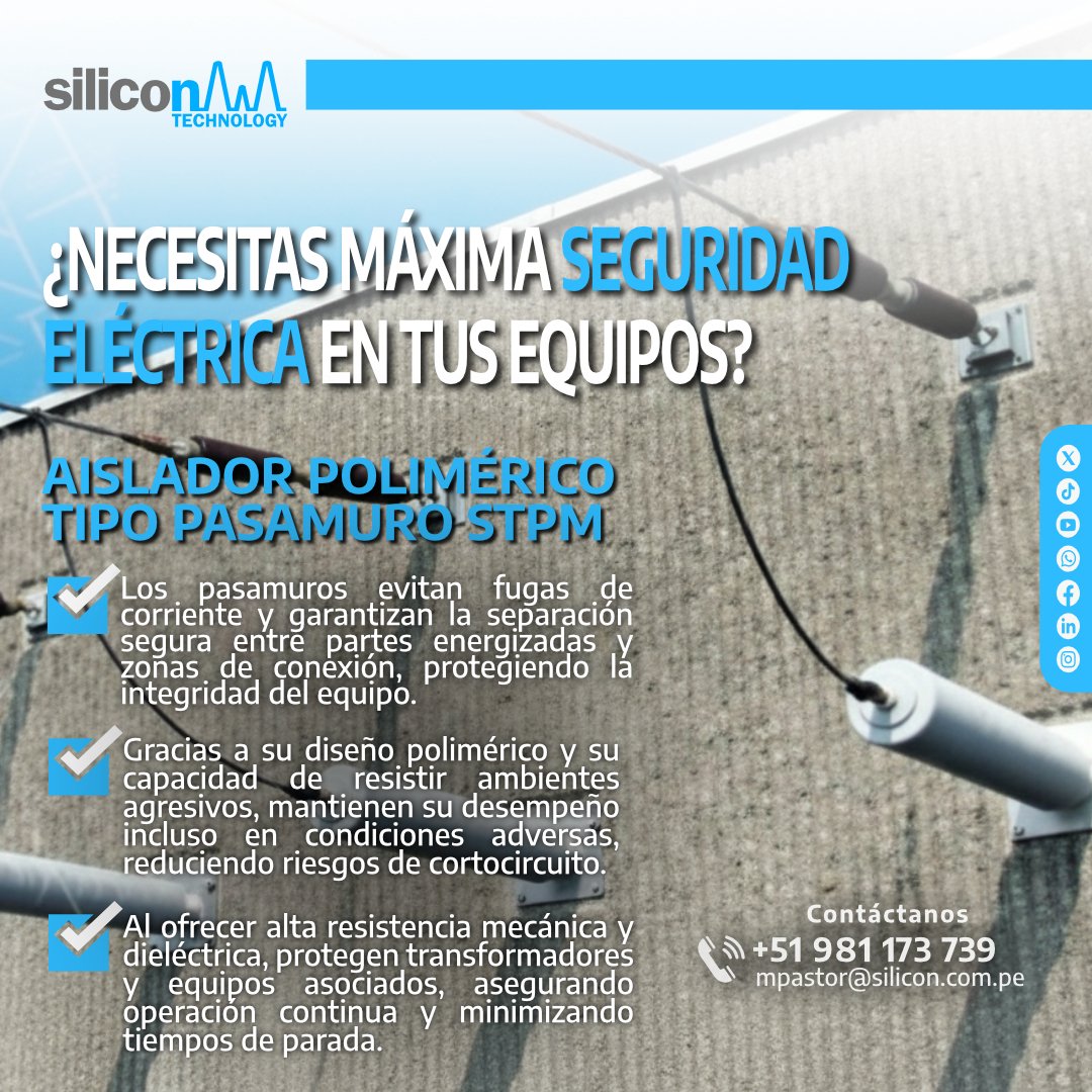 _silicontech's tweet image. Máxima seguridad eléctrica para tus equipos. Los Pasamuros STPM ofrecen aislamiento confiable y alta resistencia en ambientes exigentes.Evita fallas,prolonga la vida útil y asegura continuidad operativa.
📞+51 981 173 739
✉️mpastor@silicon.com.pe
#SiliconTechnology #Pasamuros