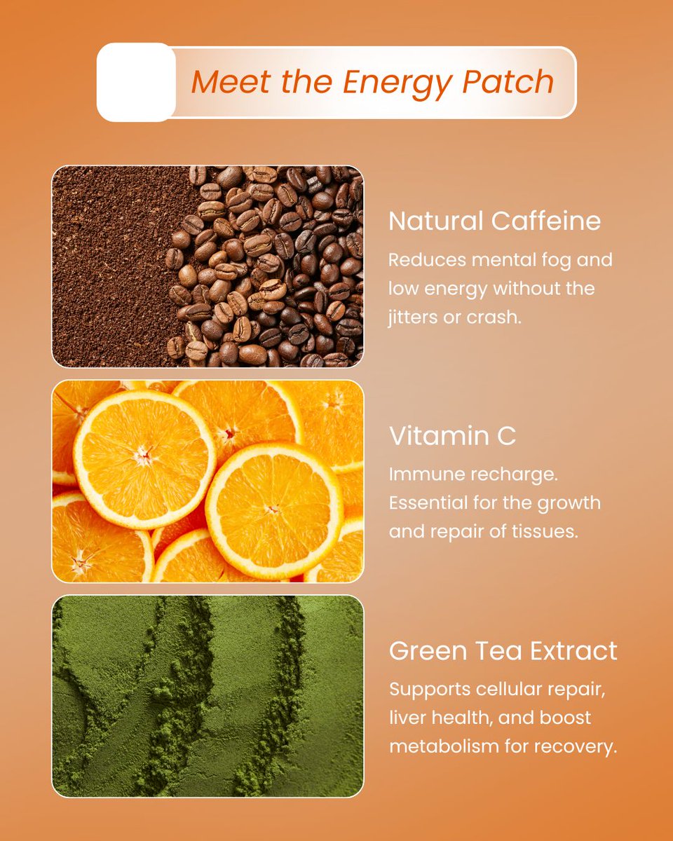 VibePatches's tweet image. Clean, crash-free energy → activated. ⚡
The Energy Patch delivers steady focus, stamina, and all-day clarity. No jitters, no crash.

BOGO is live. Peel. Stick. Thrive. 🔥
#EnergyPatch #CleanEnergy #DailyWellness #VibePatches