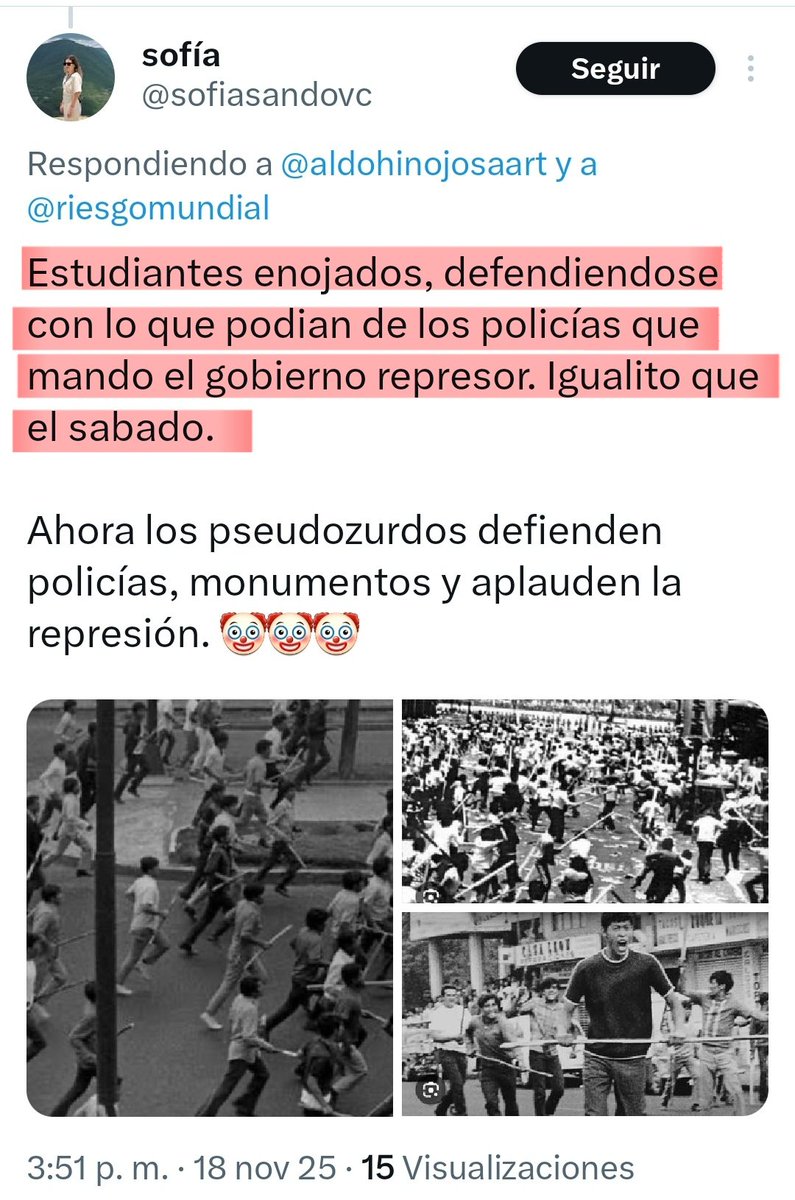 ¿Acaso @sofiasandovc desactivó su cuenta después de intentar hacer pasar a los halcones del jueves de corpus como estudiantes del 68 defendiéndose de la policía?