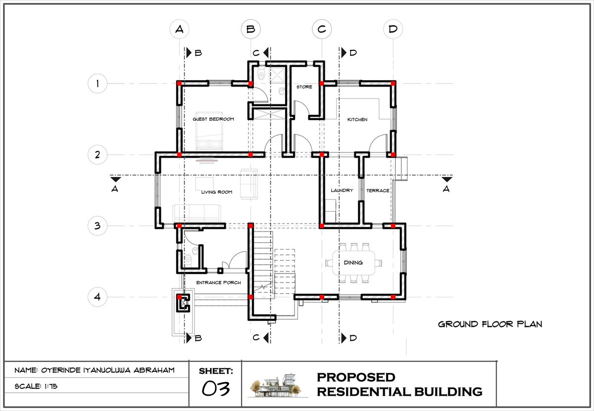 Iyanu_0luwa's tweet photo. Just concluded my first jury presentation in Part 4 Architecture.

Sharing a few sheets from my proposed residential building design. https://t.co/1r7oKIPgg1