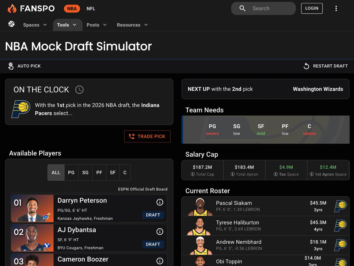 fanspo's tweet image. 🚨 Announcement 🚨

The Mock Draft Simulator, Draft Board Creator, and Draft Lottery Simulator have been updated for the 2026 NBA Draft Class 🔥

fanspo.com/mock