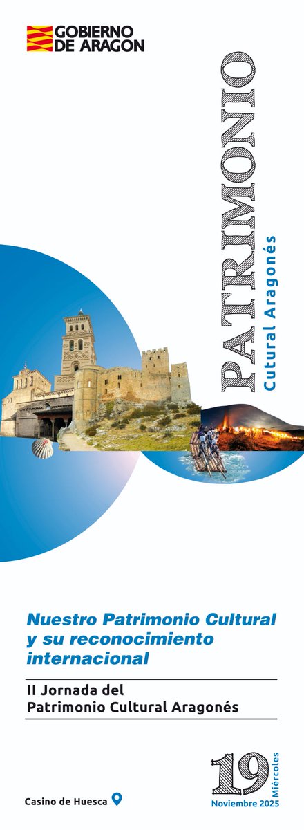 ✔️Mañana comienzan las II Jornadas del Patrimonio Cultural Aragonés en el Casino de Huesca.

👋Los actos comenzarán a las 10:00 horas y se podrá seguir al completo por streaming a través del canal de YouTube del Gobierno de Aragón.
#Patrimonio 
#Patrimonioaragones
#huesca