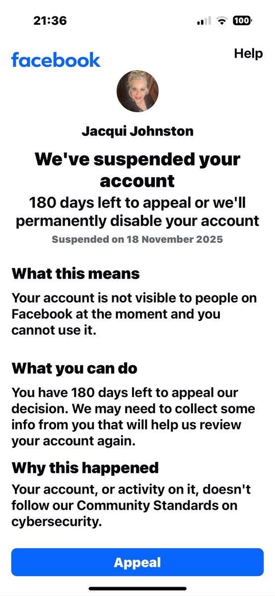 JacquiJohns1968's tweet image. Any of my Facebook friends on here my account is suspended!!!
NOT HAPPY!!!