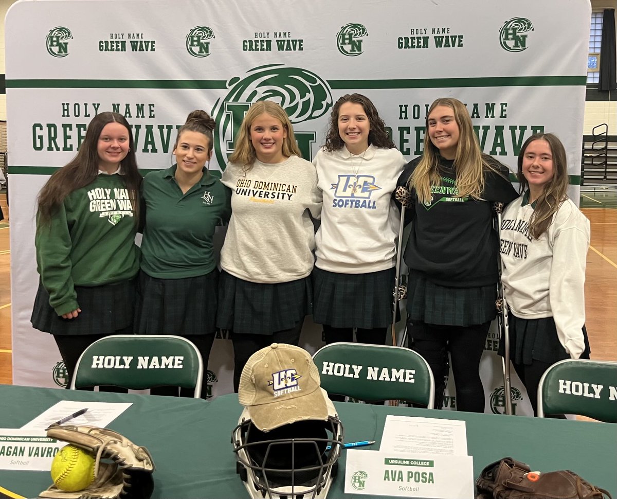 Congratulations to pitcher Reagan Vavro (Ohio Dominican) and catcher Ava Posa (Ursuline) who signed today to play softball at the next level! We are so proud of you and excited for the next 4 years! ❤️🌊🥎
