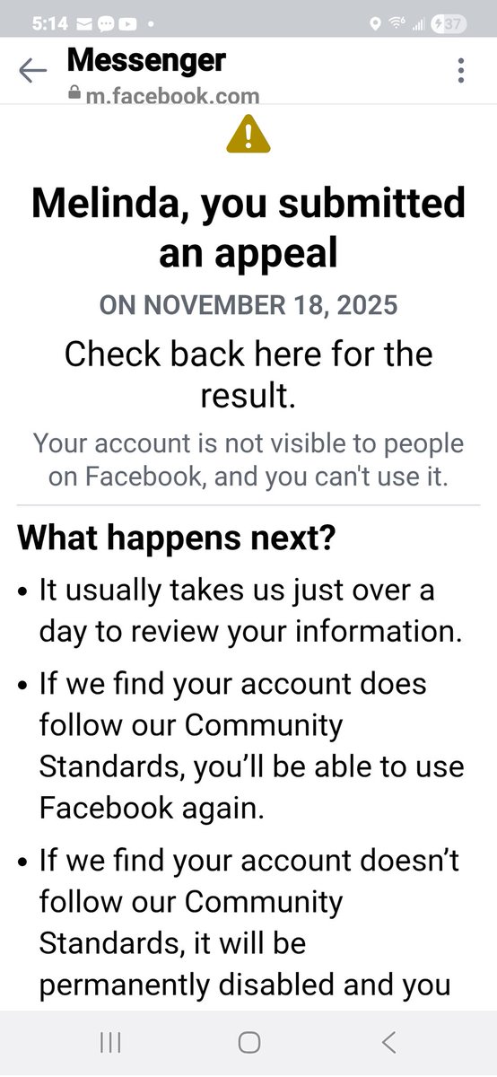 melluv27's tweet image. My messenger and Facebook account is suspended? I don&apos;t even know why? Probably because I support Trump and ice. SMH 🙄